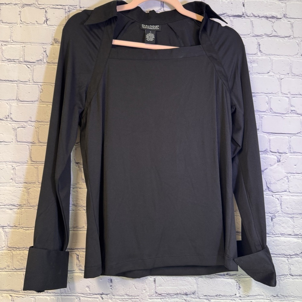 Dialouge square neck  womens shirt long sleeve  new with tags black  small